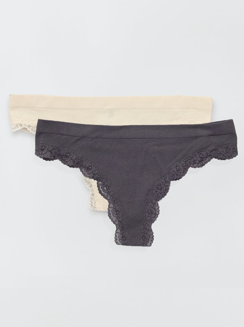 Lot 2 tangas sans coutures écru/gris foncé - Kiabi