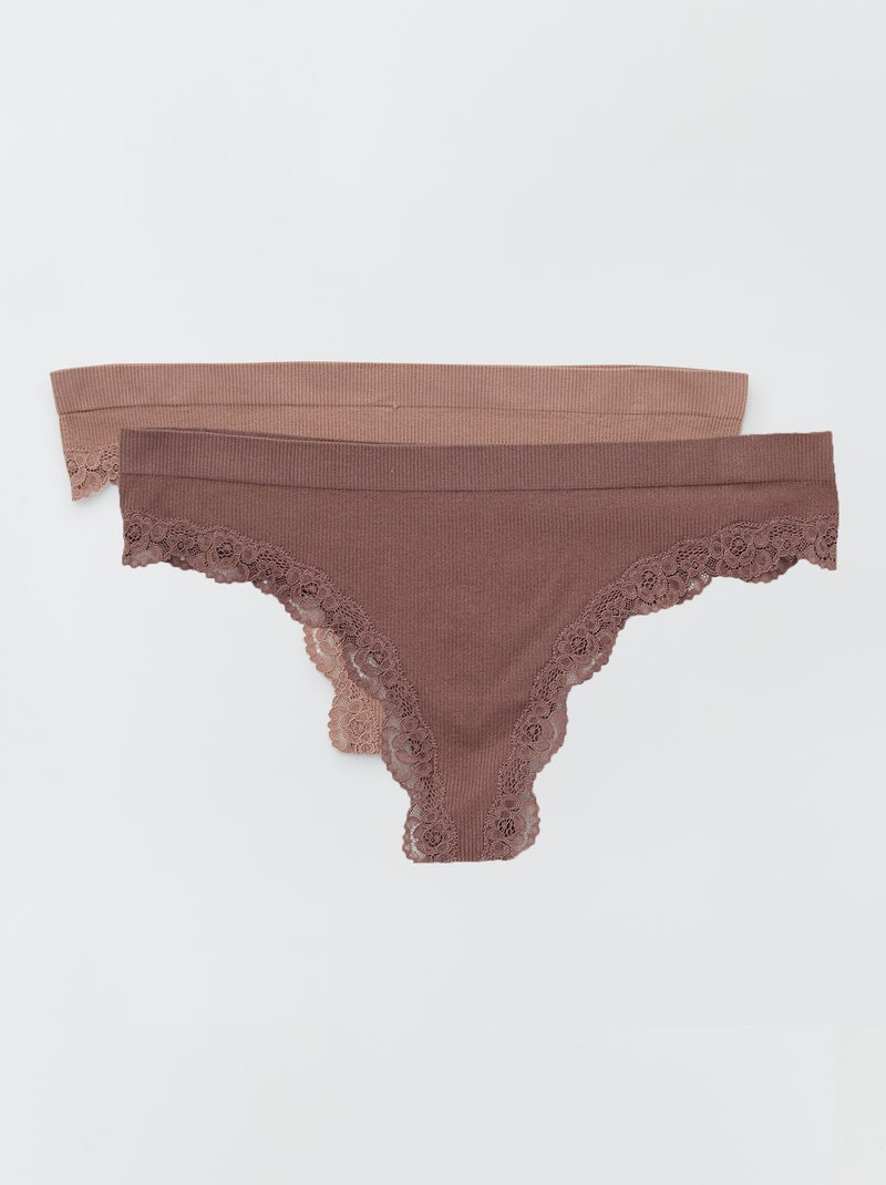 Lot 2 tangas sans coutures rose marron/marron - Kiabi