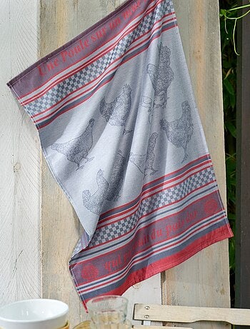 LOT 2 TORCHONS COCOTI GRIS/ROUGE