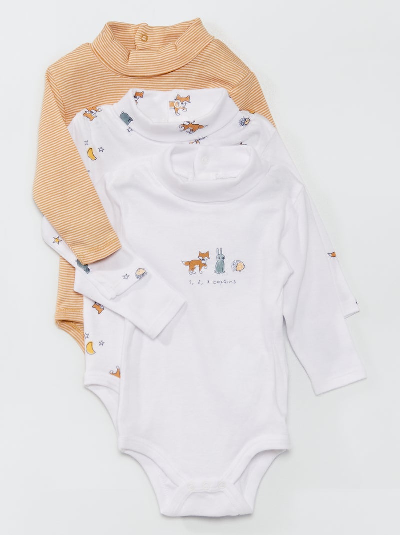 Lot 3 bodies avec col roulé Blanc/orange - Kiabi