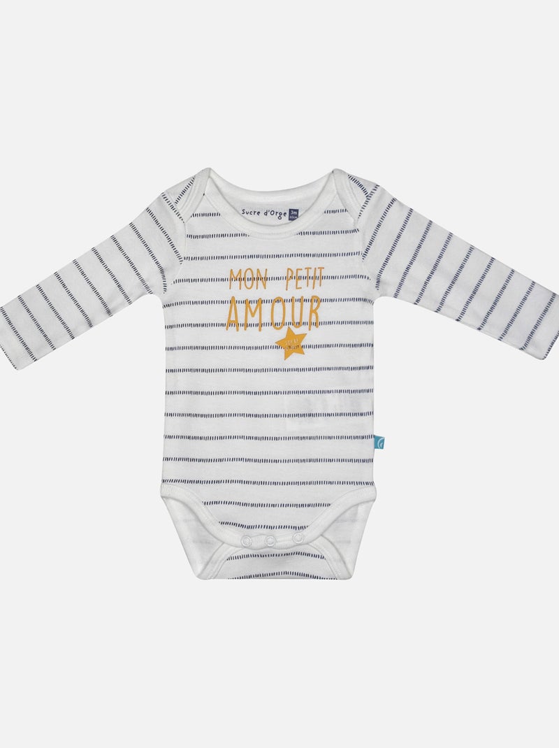 LOT 3 BODIES BEBE FIRMANIO COTON BIO Bleu - Kiabi