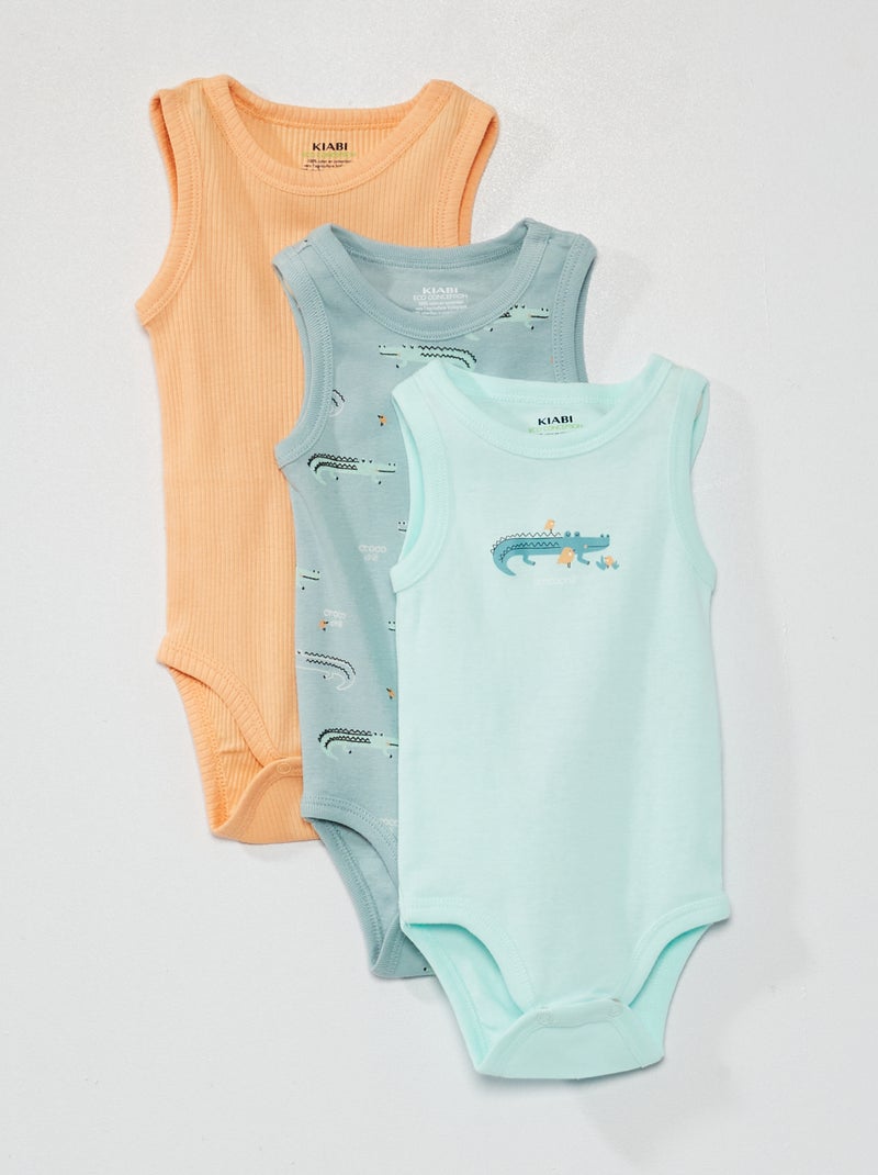 Lot 3 bodies sans manches imprimés Bleu/orange - Kiabi