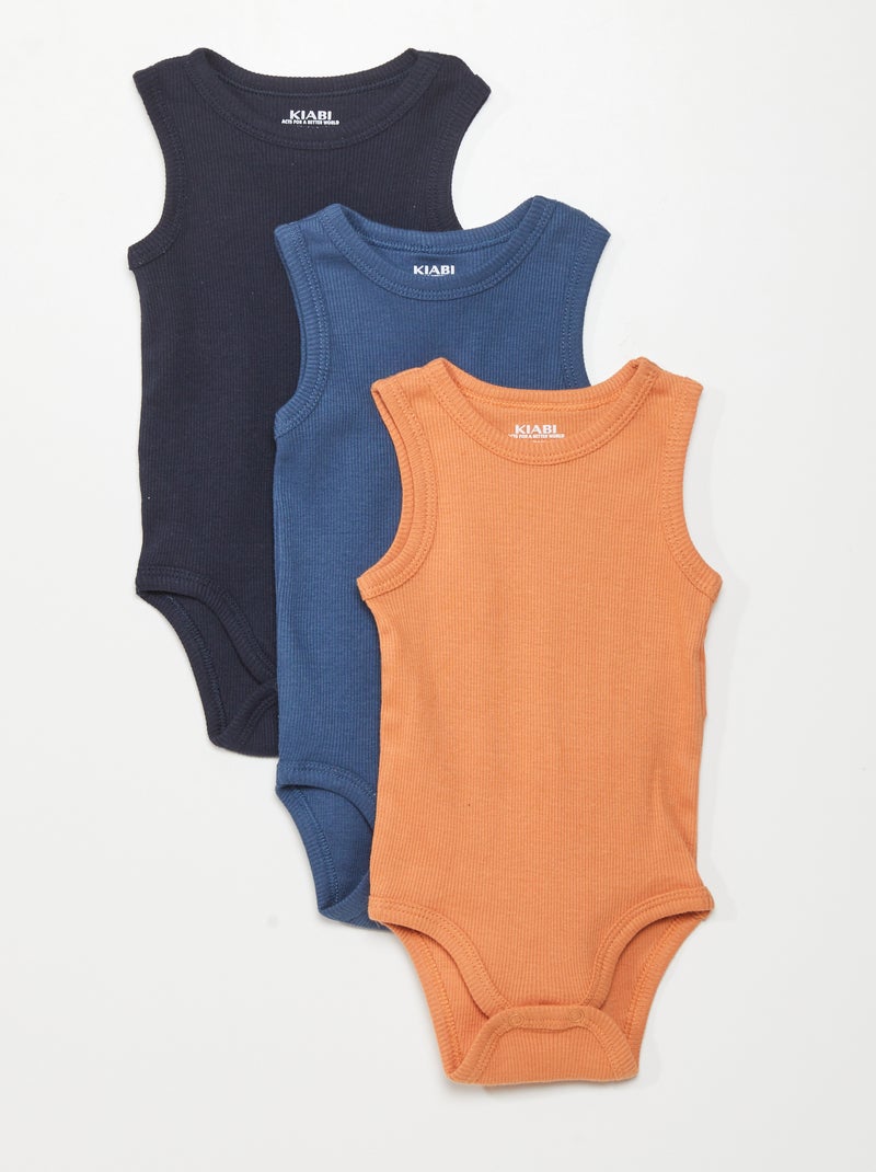 Lot 3 bodies sans manches imprimés Bleu/Orange - Kiabi