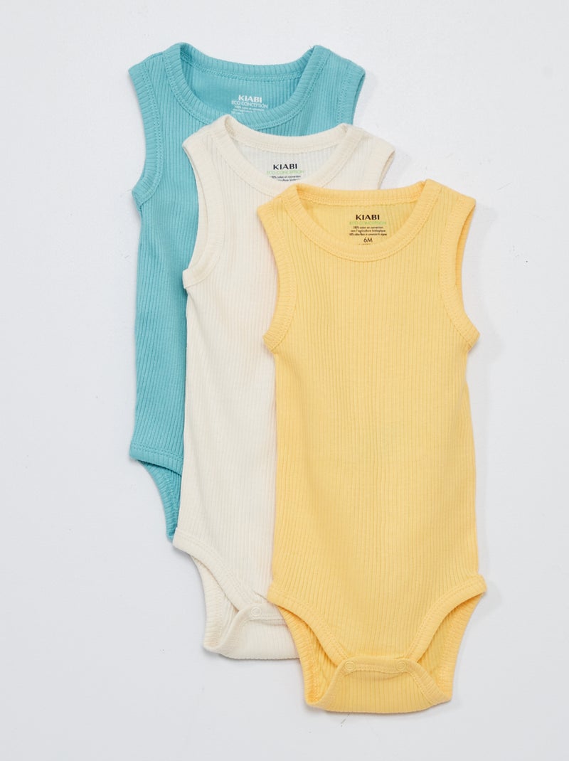 Lot 3 bodies sans manches imprimés Jaune - Kiabi