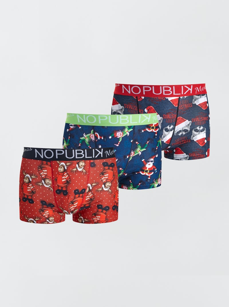 Lot 3 boxers 'No Publik' imprimé 'Noël' Rouge/bleu - Kiabi