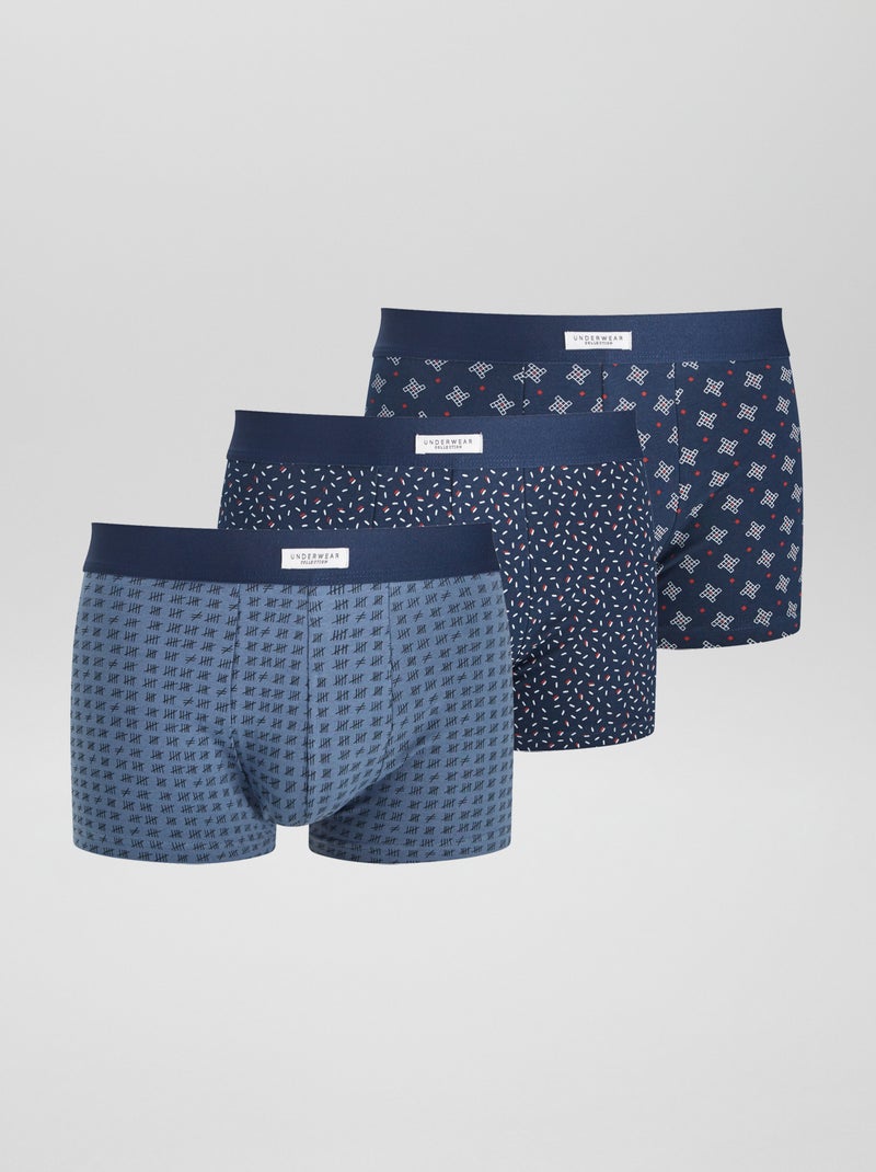 Lot 3 boxers stretch Bleu - Kiabi
