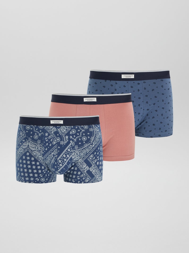 Lot 3 boxers stretch Bleu/rose - Kiabi