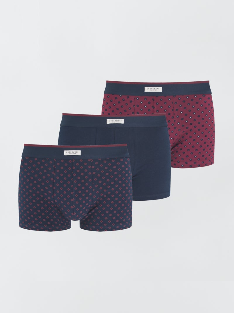 Lot 3 boxers stretch Bleu/rouge - Kiabi