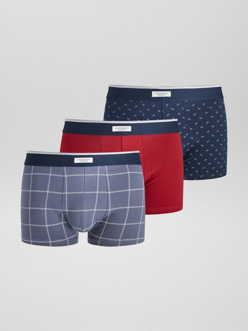 Lot 3 boxers stretch Bleu/rouge/gris - Kiabi
