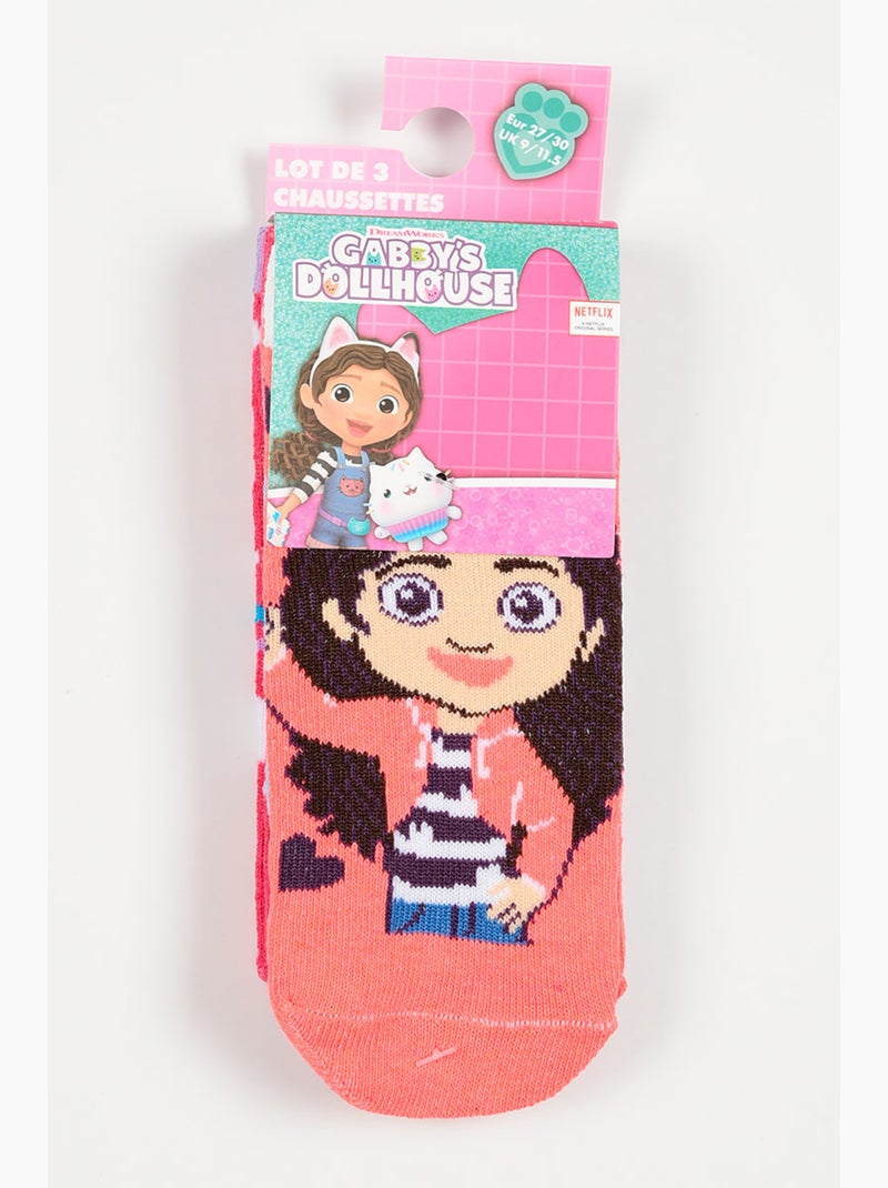 Lot 3 Chaussettes Basses Gabby's Dollhouse Multicolore | Licence Officielle Rose/Bleu/Bleu ciel/Noir - Kiabi