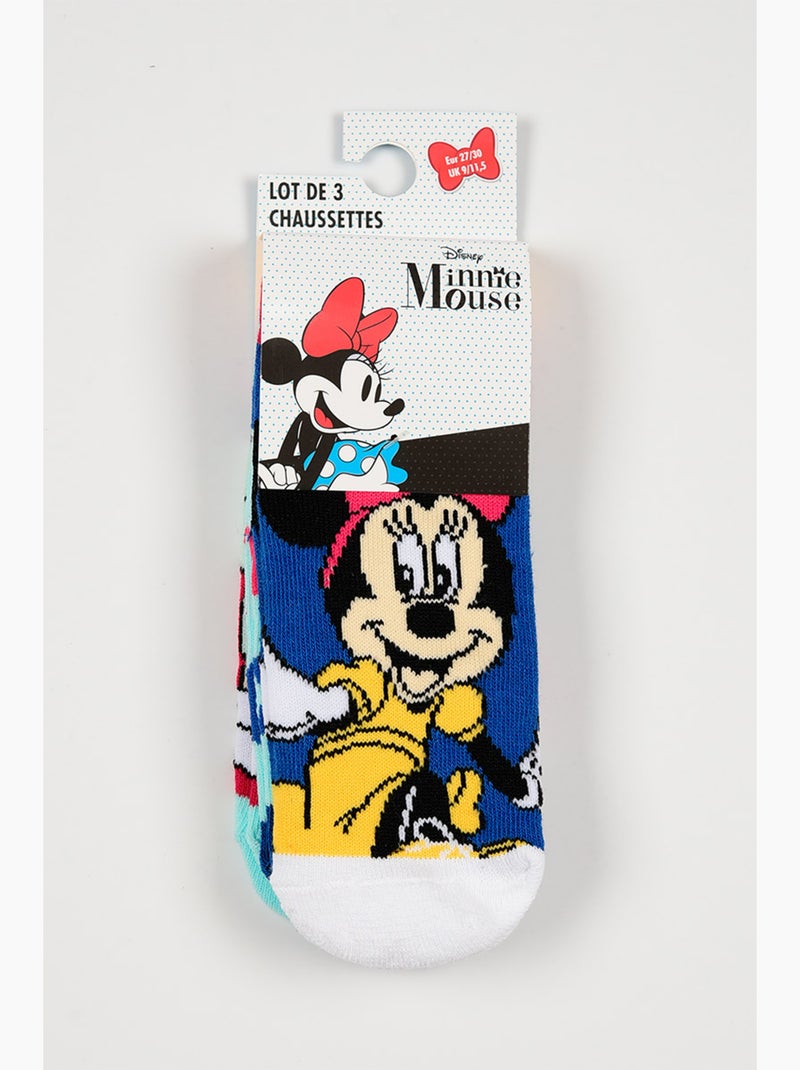 Lot 3 Chaussettes Basses Minnie Mouse Multicolore | Licence Officielle Blanc/Marine/Rouge - Kiabi