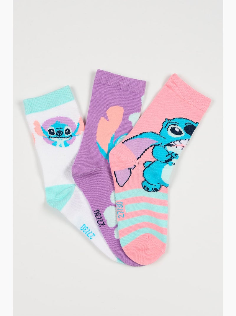 Lot 3 Chaussettes Lilo & Stitch Multicolore | Licence Officielle Blanc/Rose pastel/Transparent - Kiabi