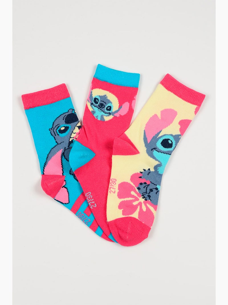 Lot 3 Chaussettes Lilo & Stitch Multicolore | Licence Officielle Blanc/Rose pastel/Transparent - Kiabi