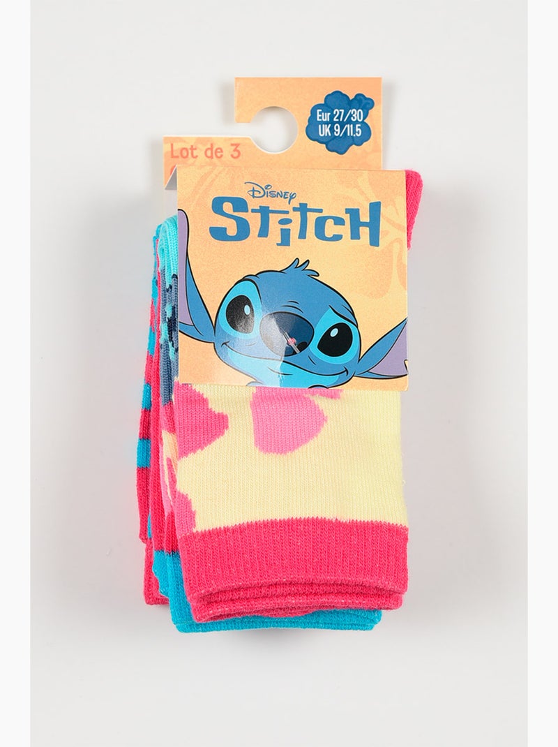Lot 3 Chaussettes Lilo & Stitch Multicolore | Licence Officielle Blanc/Rose pastel/Transparent - Kiabi