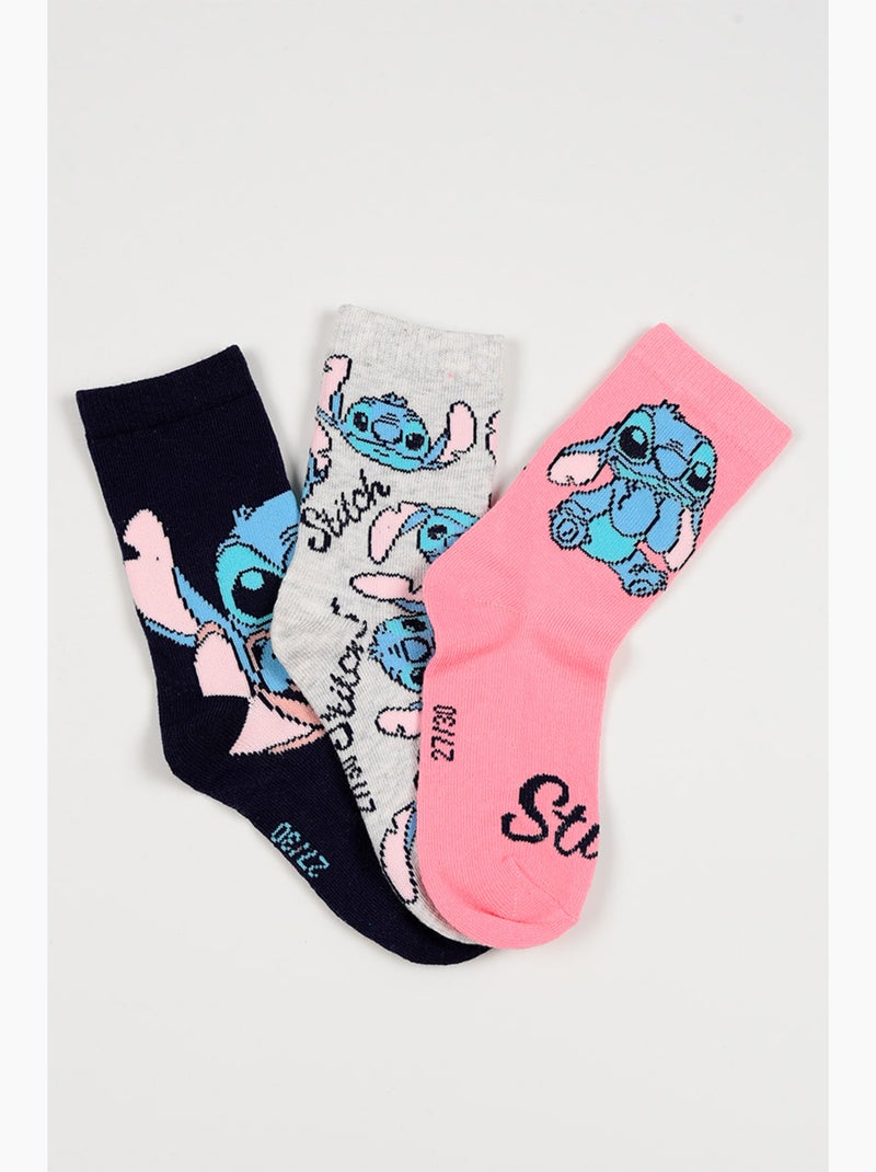 Lot 3 Chaussettes Lilo & Stitch Multicolore | Licence Officielle Gris Rose Gris - Kiabi