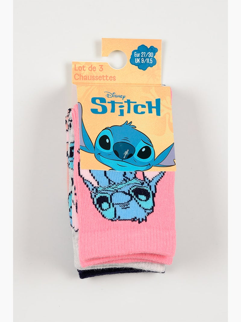 Lot 3 Chaussettes Lilo & Stitch Multicolore | Licence Officielle Gris Rose Gris - Kiabi