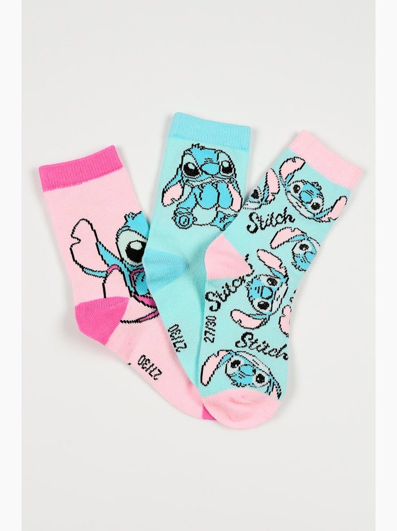 Lot 3 Chaussettes Lilo & Stitch Multicolore | Licence Officielle Rose/Blanc - Kiabi