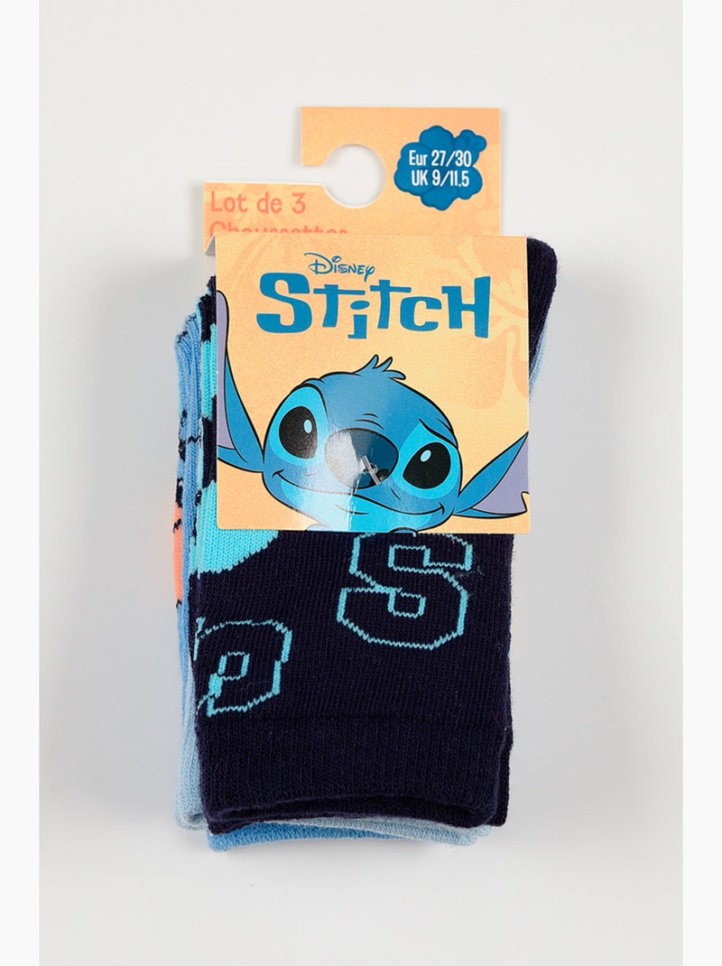 Lot 3 Chaussettes Lilo & Stitch Multicolore| Licence Officielle Rose/Bleu/Bleu ciel/Noir - Kiabi