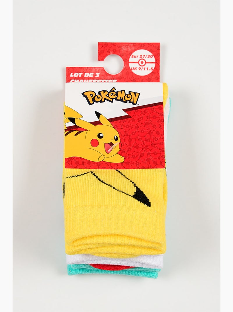 Lot 3 Chaussettes Pokémon Multicolore| Licence Officielle Gris Jaune Blanc - Kiabi