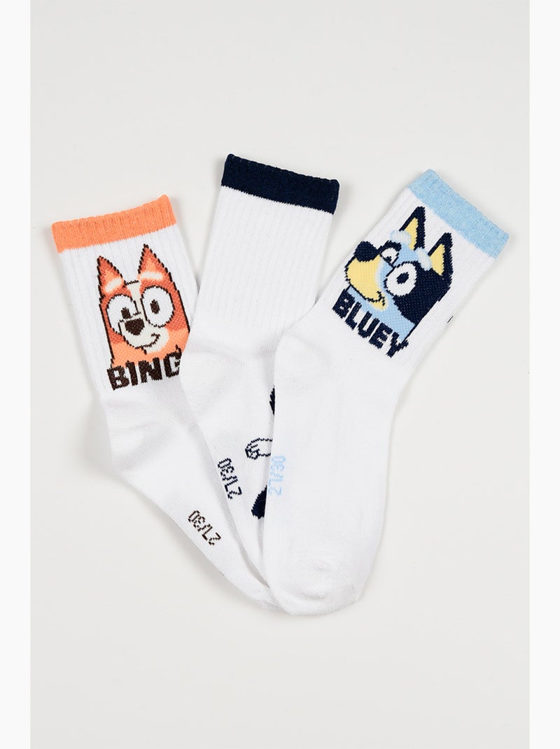 Lot 3 Chaussettes Tennis Bluey  | Licence Officielle Blanc - Kiabi