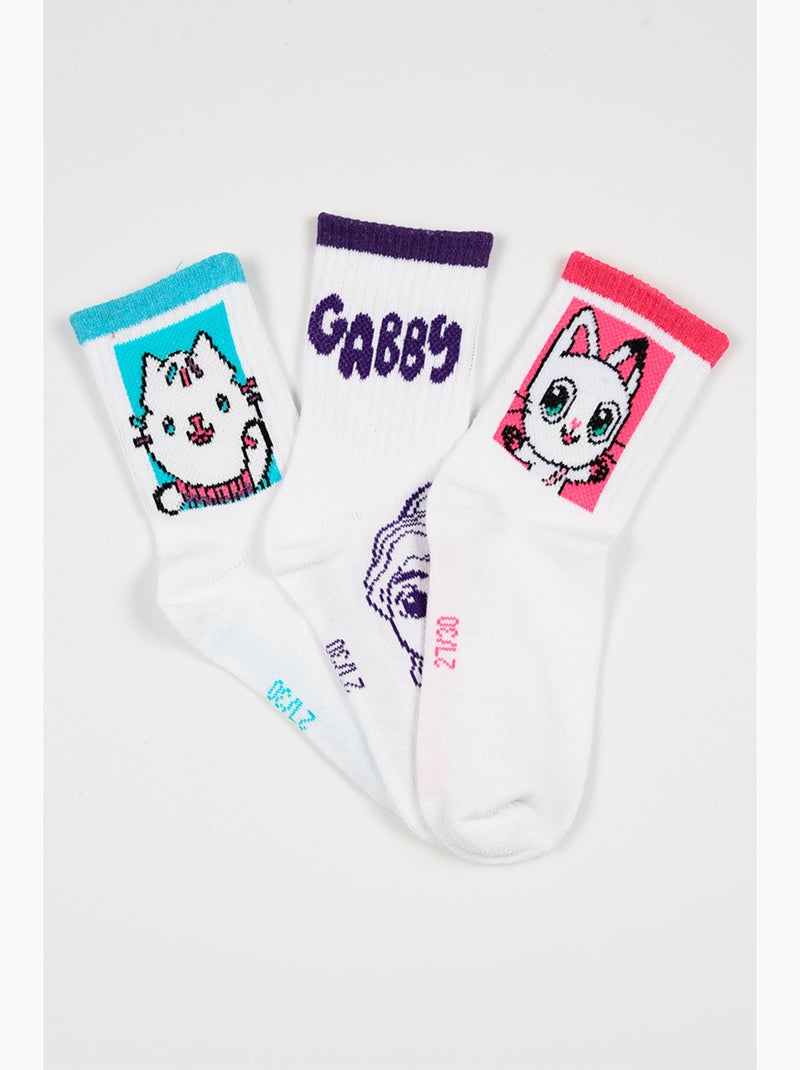 Lot 3 Chaussettes Tennis Gabby's Dollhouse   | Licence Officielle Blanc - Kiabi