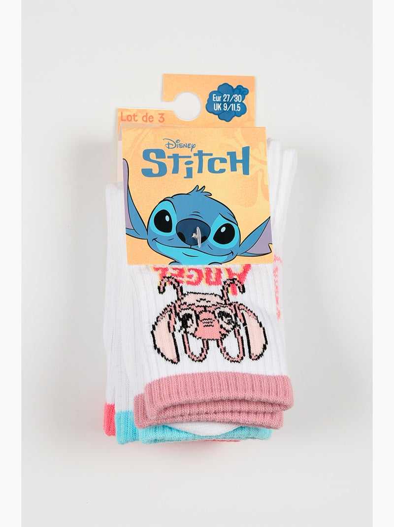 Lot 3 Chaussettes Tennis Lilo & Stitch   | Licence Officielle Blanc - Kiabi
