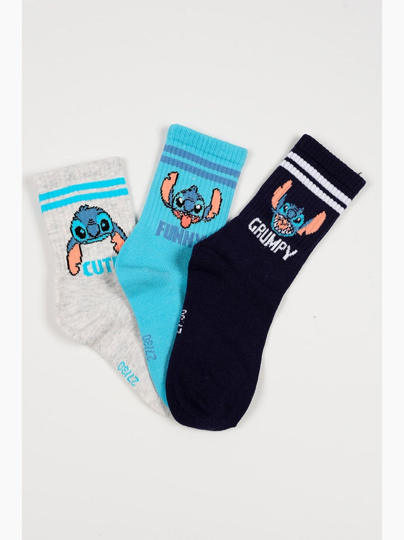 Lot 3 Chaussettes Tennis Lilo & Stitch Multicolore| Licence Officielle Gris Bleu - Kiabi