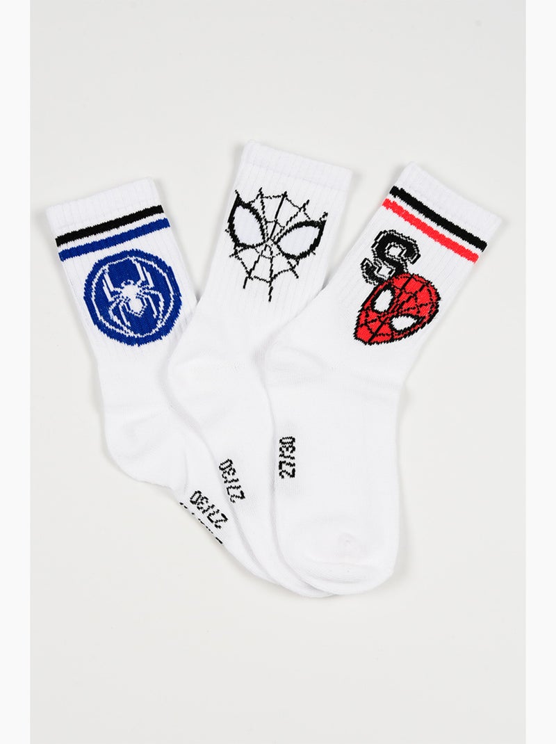 Lot 3 Chaussettes Tennis Spider-Man  | Licence Officielle Blanc - Kiabi