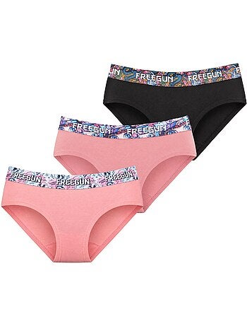 Lot 3 culottes femme en coton uni et ceinture imprimée freegun