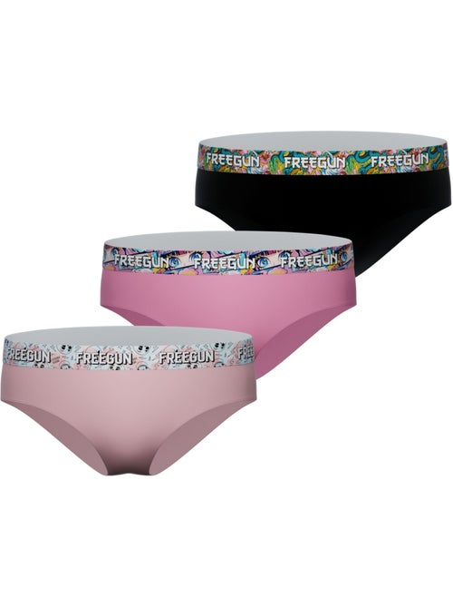 Lot  3 culottes fille en coton uni et ceinture imprimée freegun - Kiabi