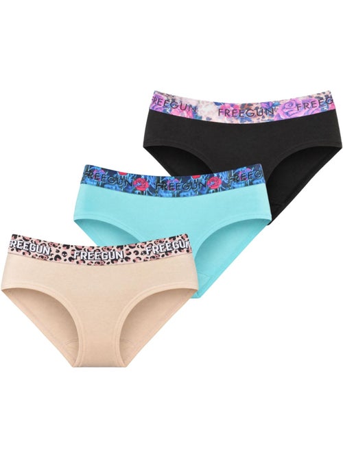 Lot  3 culottes fille en coton uni et ceinture imprimée freegun - Kiabi