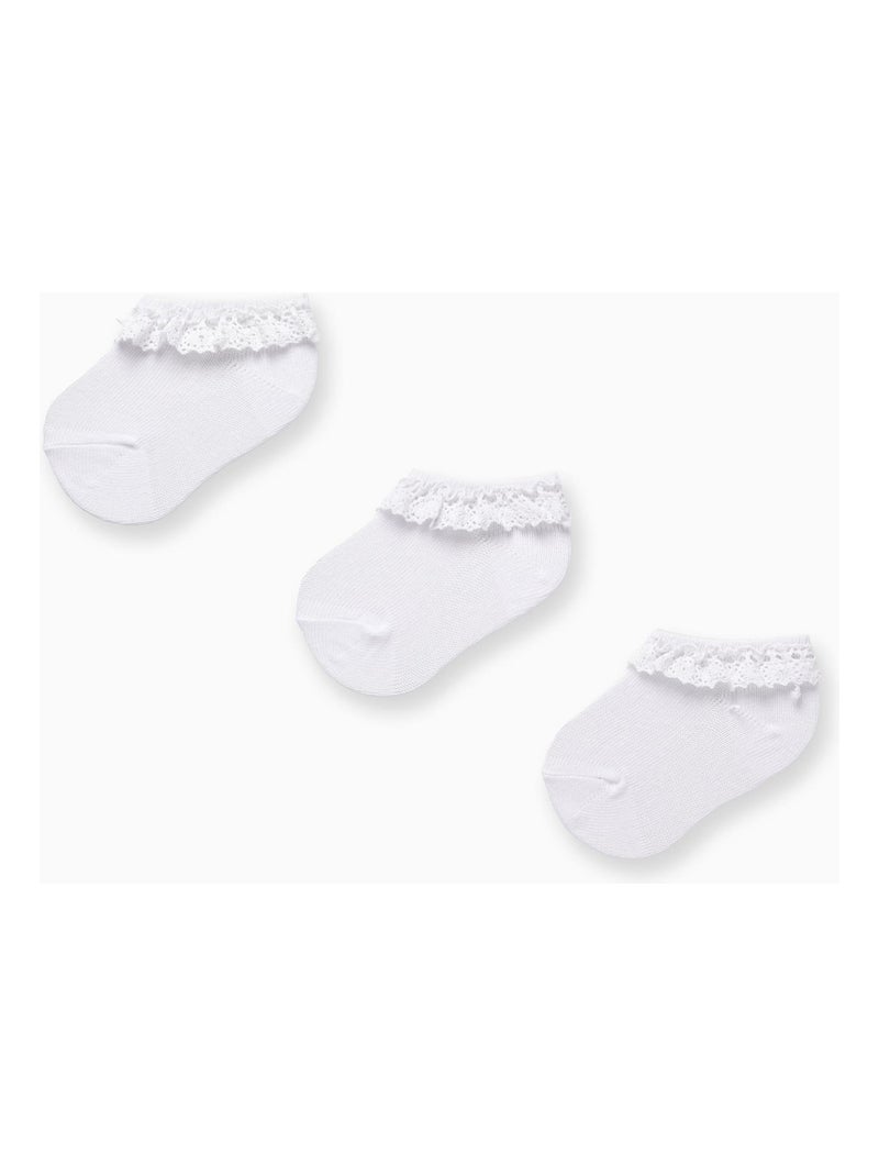 Lot 3 Paires de Chaussettes avec Dentelle pour Bébé Fille  ESSENTIALS LINE Blanc - Kiabi