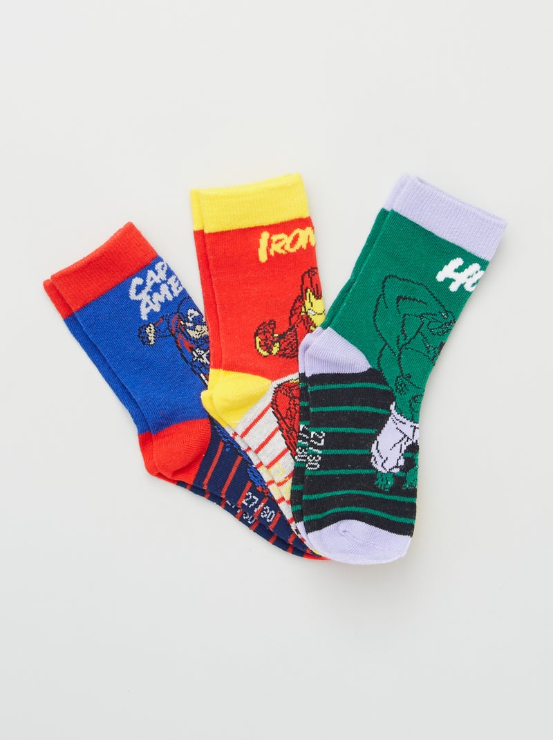 Lot 3 paires de chaussettes 'Avengers' Bleu/vert/jaune - Kiabi