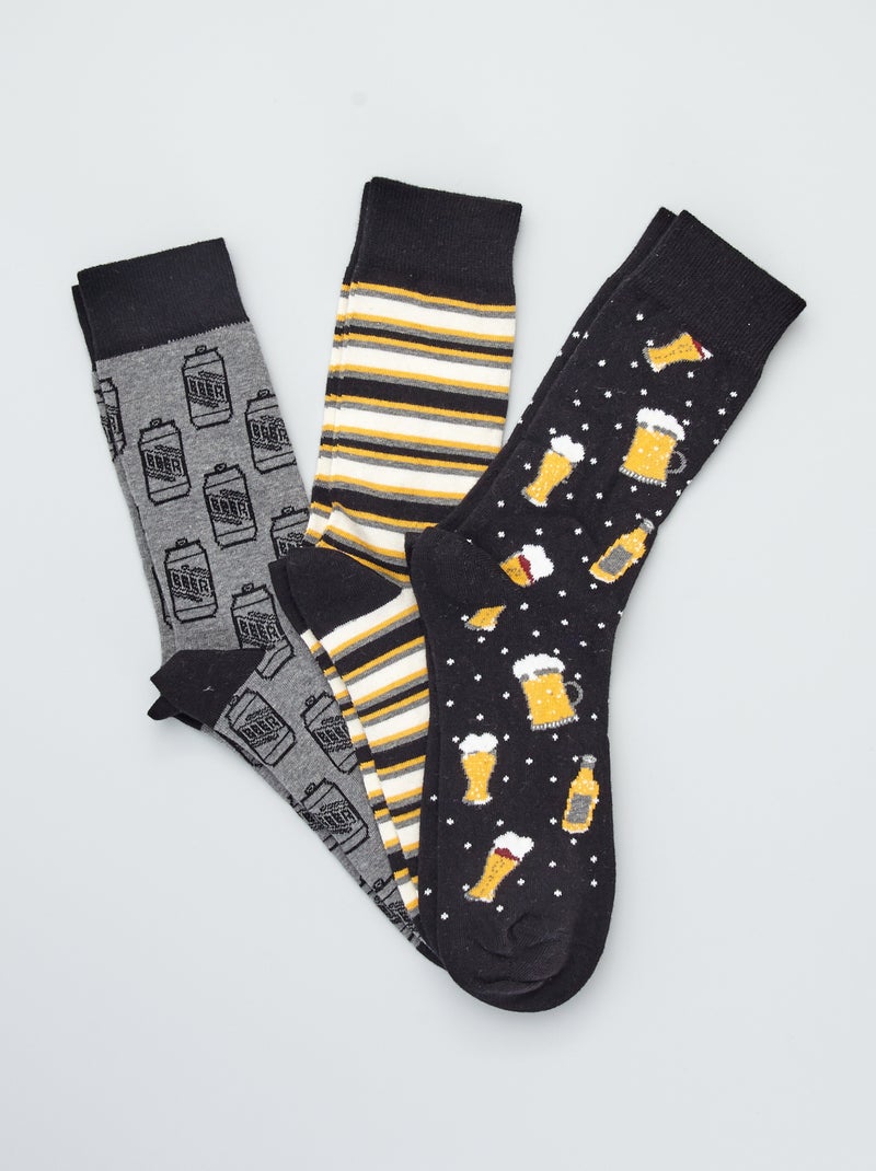 Lot 3 paires de chaussettes imprimé 'bière' noir - Kiabi