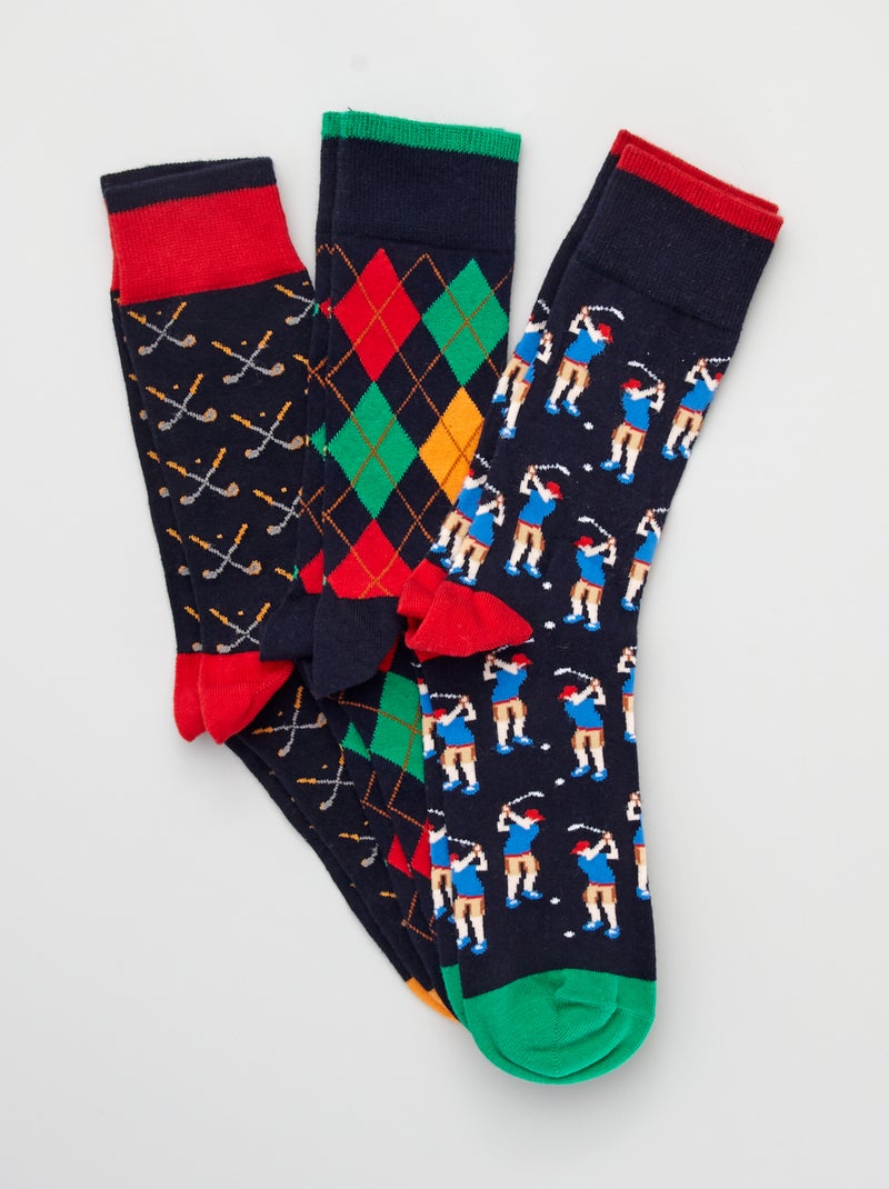 Lot 3 paires de chaussettes imprimé 'golf' Marine/rouge - Kiabi