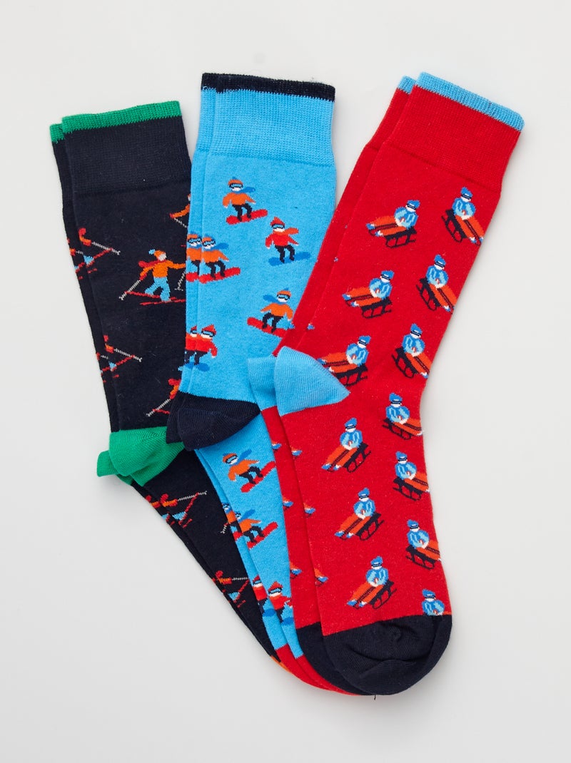 Lot 3 paires de chaussettes imprimé ski Bleu/rouge - Kiabi