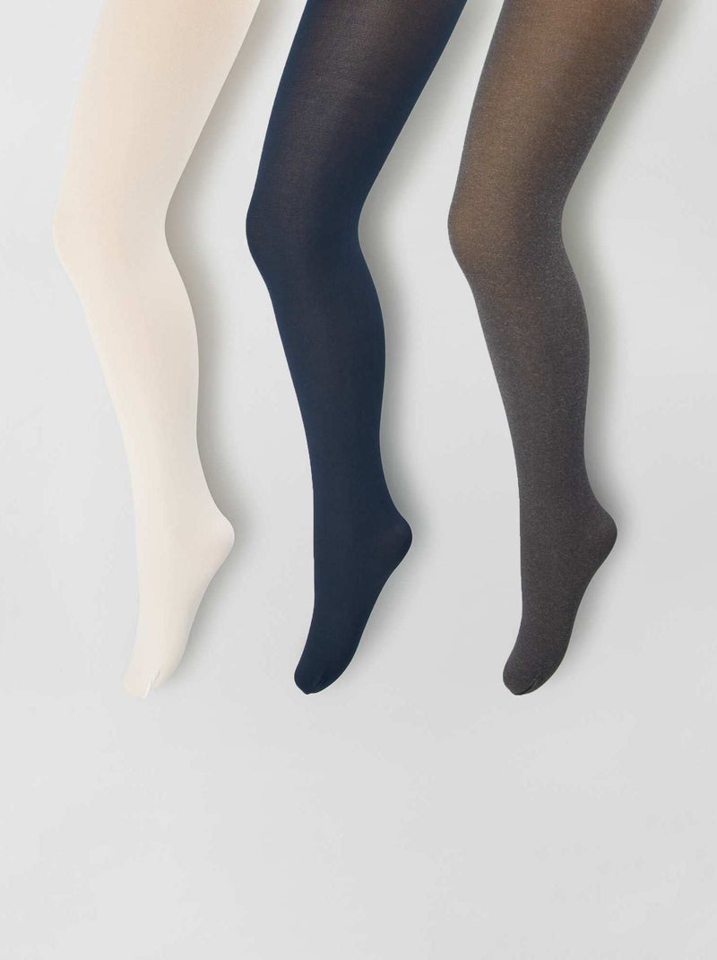 Lot 3 paires de collants fins gris/marine/écru - Kiabi