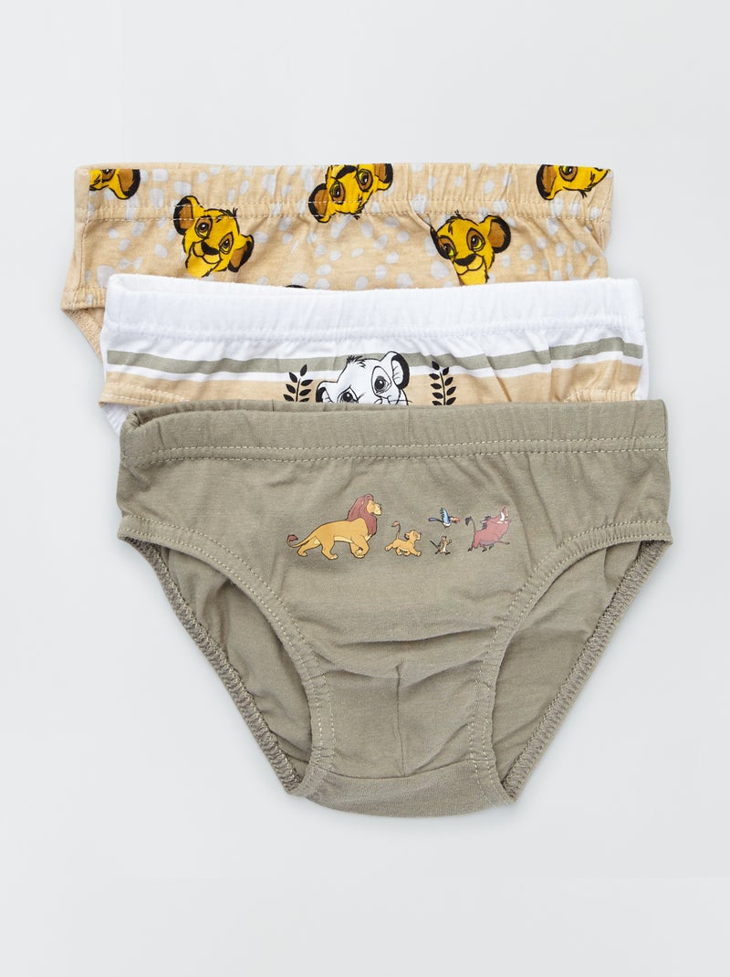 Lot 3 slips 'Le Roi Lion' kaki/beige - Kiabi