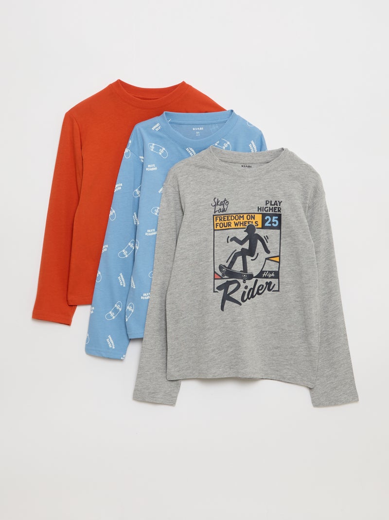 Lot 3 tee-shirts imprimés Gris - Kiabi