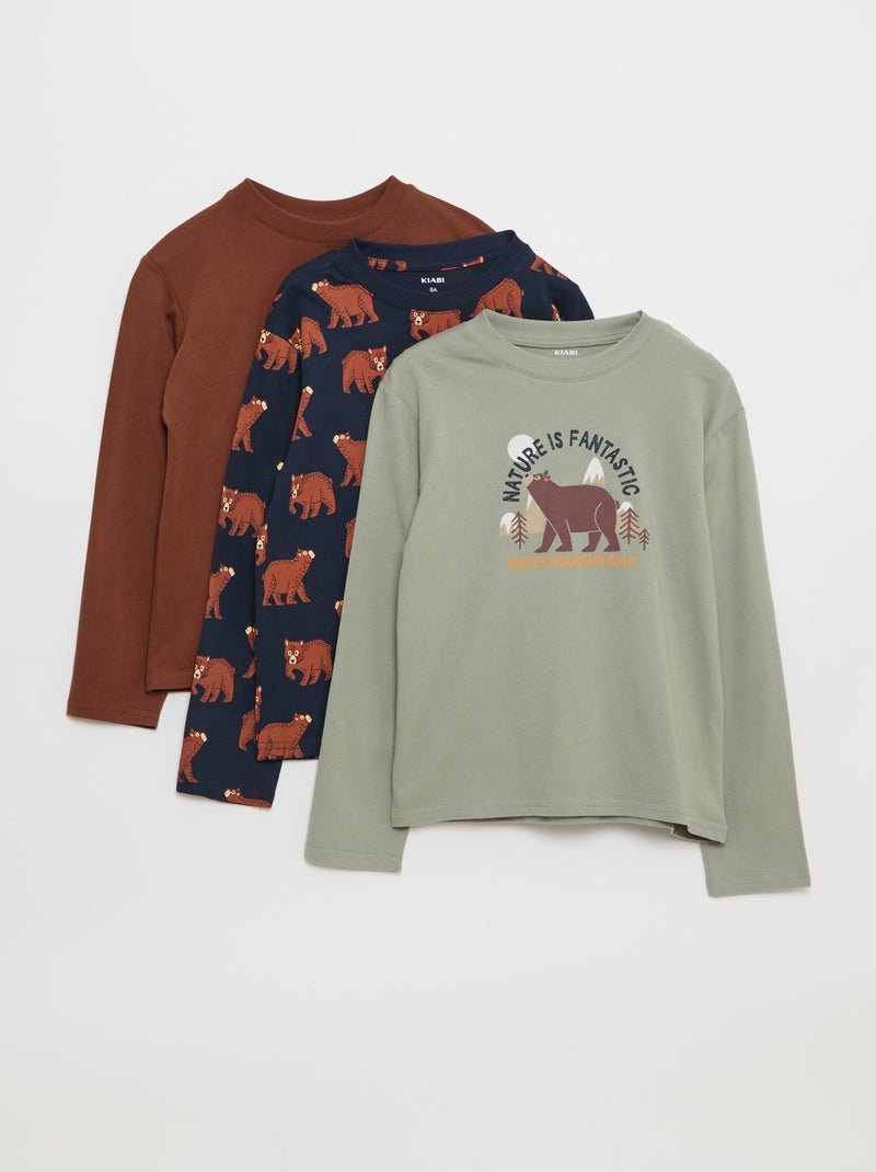 Lot 3 tee-shirts imprimés Kaki - Kiabi
