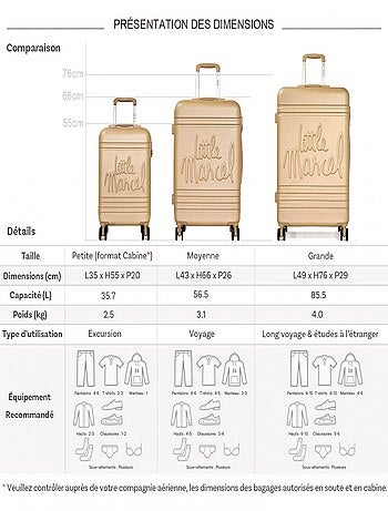 Lot 3 valises dont 1 valise cabine rigides