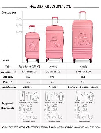 Lot 3 valises dont 1 valise cabine rigides