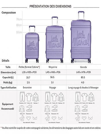 Lot 3 valises dont 1 valise cabine rigides