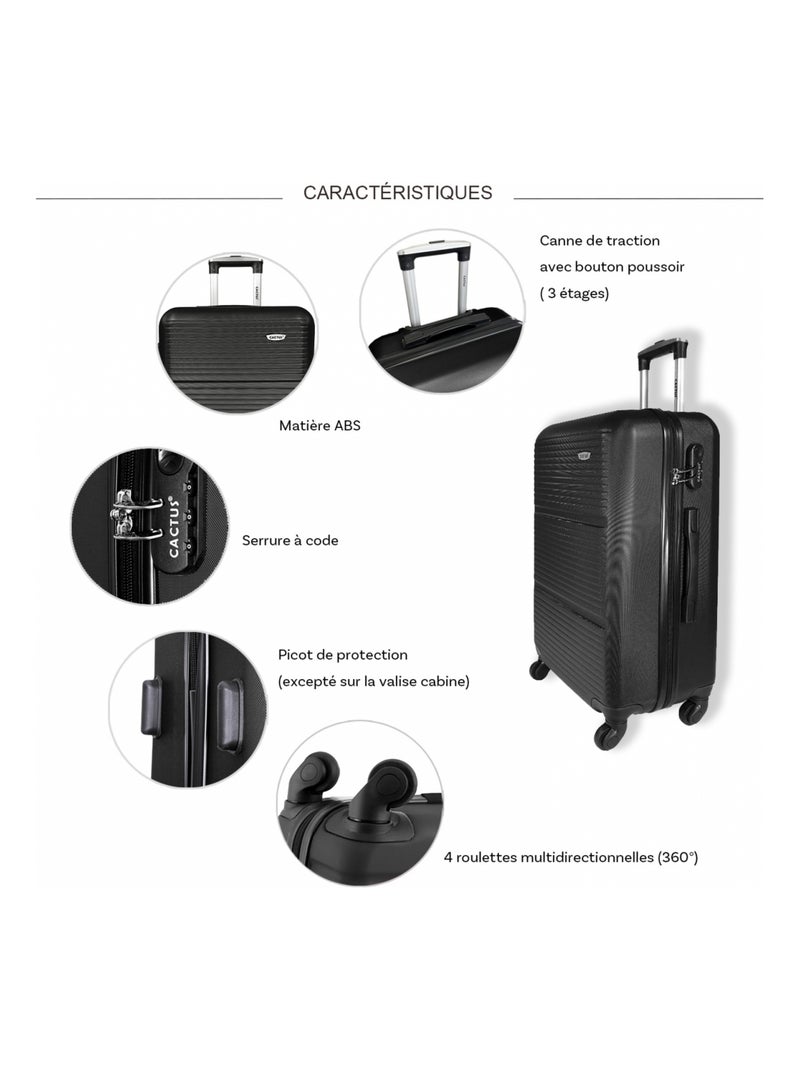 Lot 3 valises rigides dont 1 valise cabine Noir - Kiabi