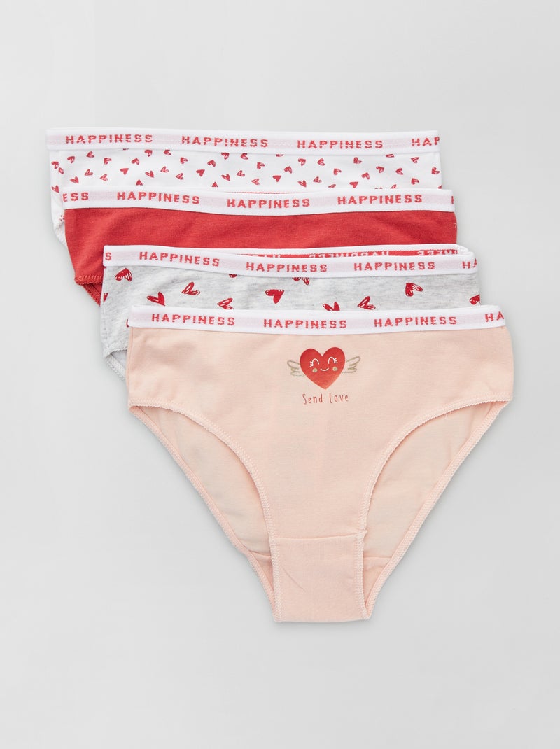 Lot 4 culottes en coton Blanc/rouge - Kiabi