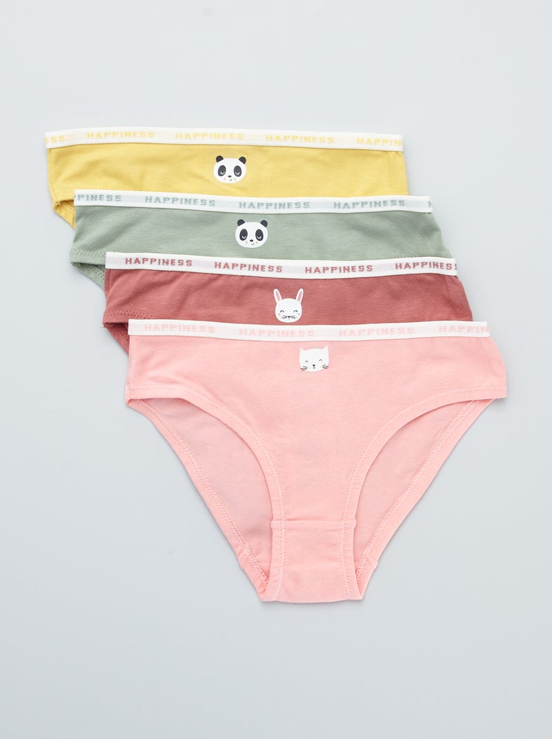 Lot 4 culottes en coton Vert/rose/jaune - Kiabi