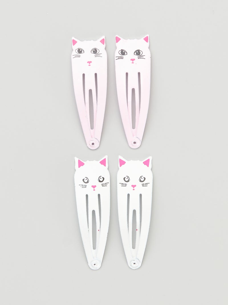 Lot 4 pinces à clip 'chat' blanc/rose - Kiabi