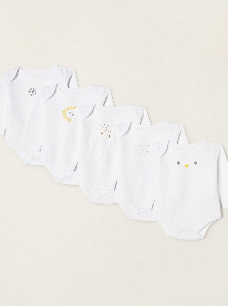 Lot 5 Bodies en Coton Bébé et Nouveau-Né 'Animals' manches longues  ESSENTIALS LINE Blanc - Kiabi