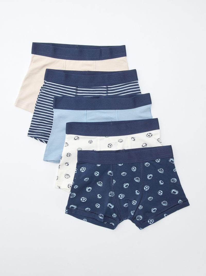 Lot 5 boxers unis unis et imprimés Bleu - Kiabi