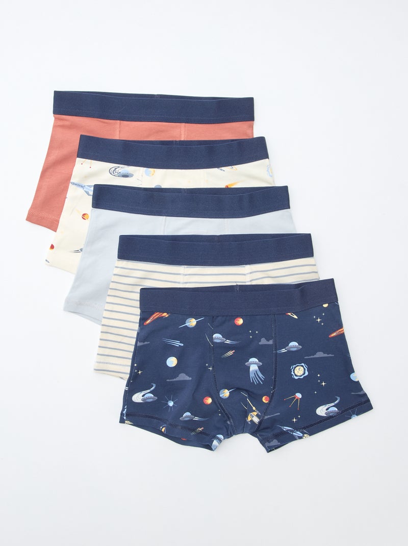 Lot 5 boxers unis unis et imprimés Bleu - Kiabi